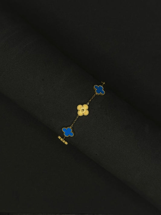 Blue & Gold Clover Bracelet - 1.3cm Leaf