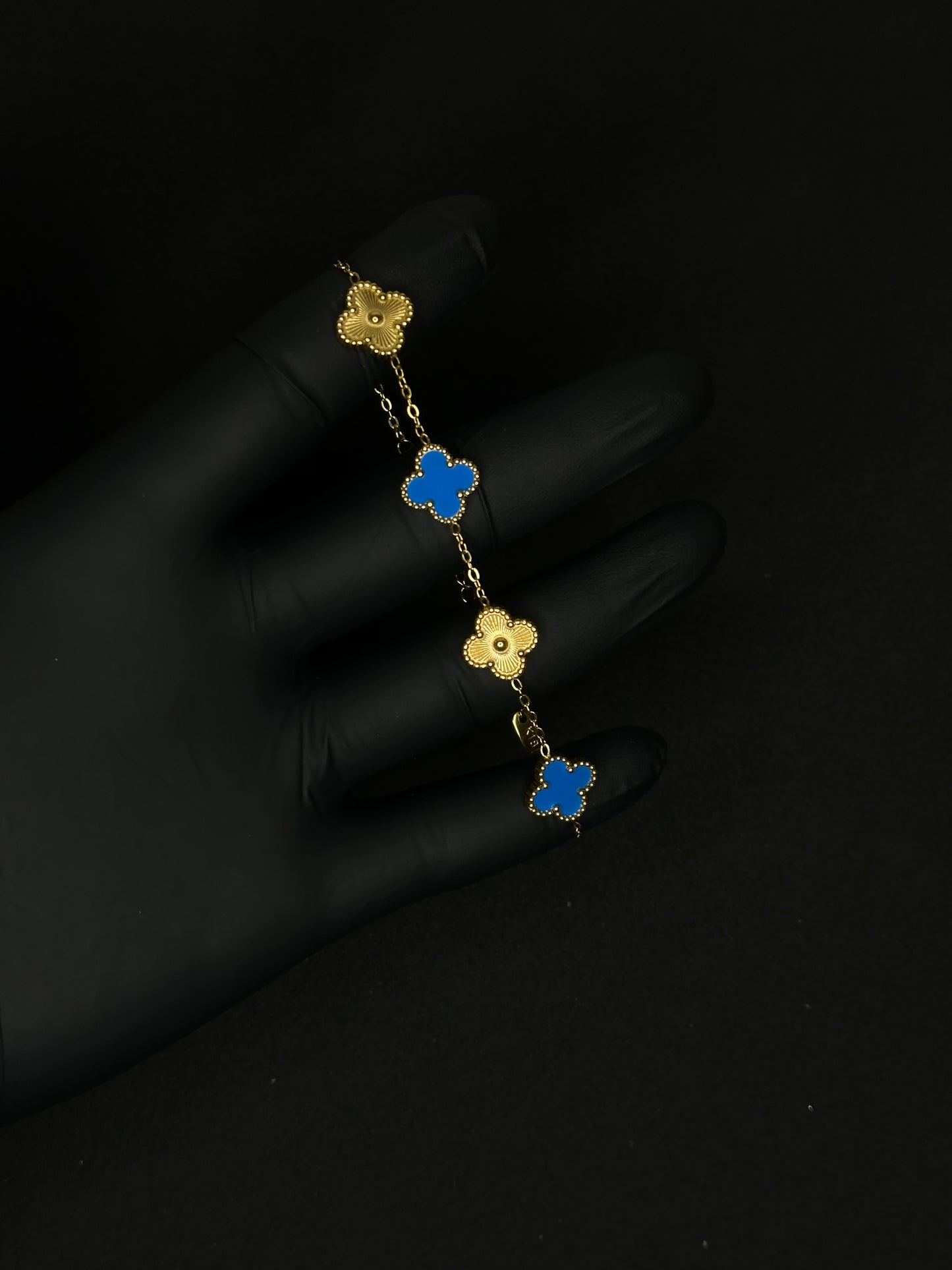 Blue & Gold Clover Bracelet - 1.3cm Leaf